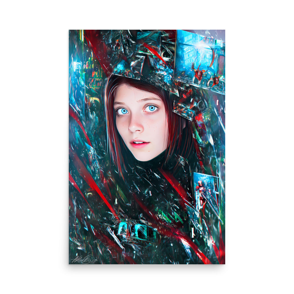 Artistic depiction of a person with a colorful, abstract background