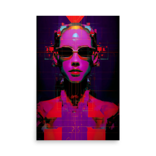 Artistic digital portrait with vibrant colors and futuristic design on a black background