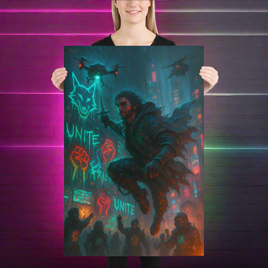 Che Guevara Cyberpunk Poster – The Neon Revolutionary Leader | Futuristic Sci-Fi Wall Art