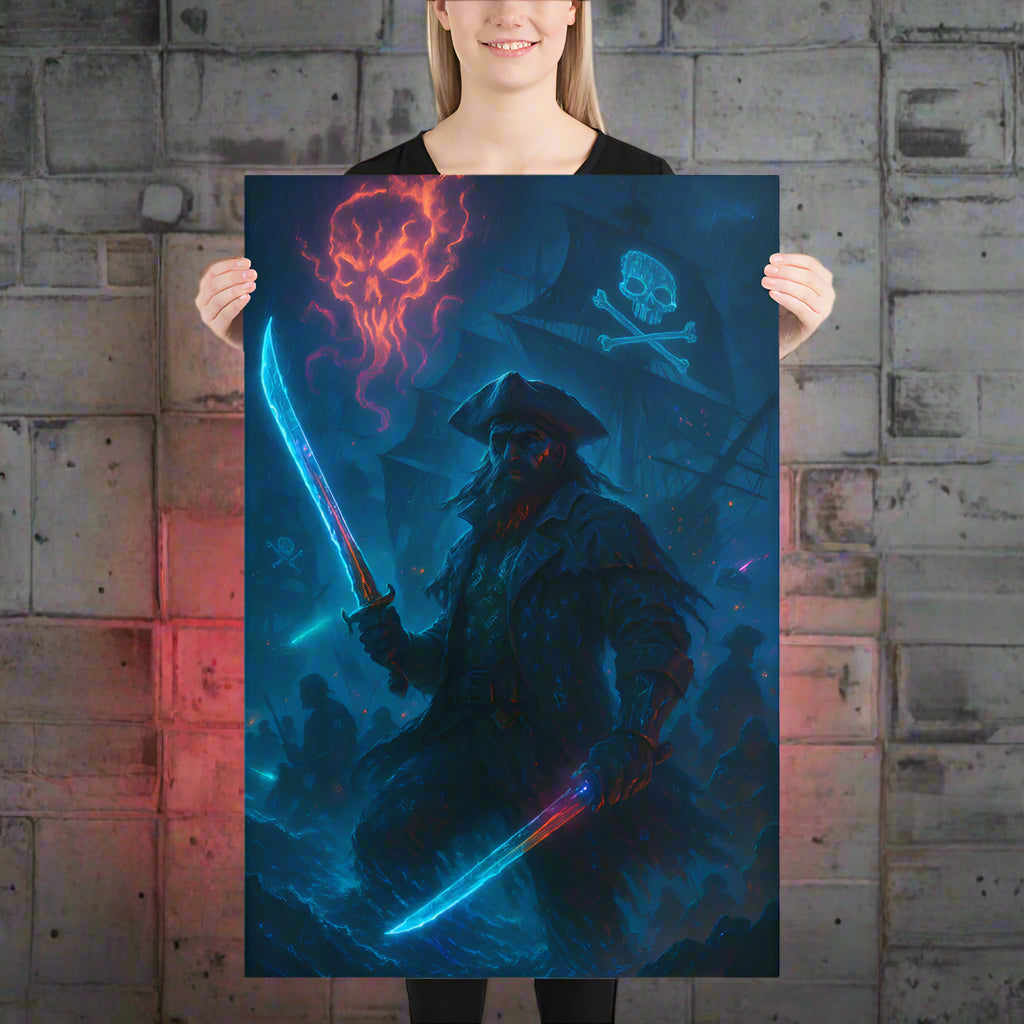 Blackbeard Cyberpunk Poster – The Neon Pirate King | Futuristic Sci-Fi Wall Art