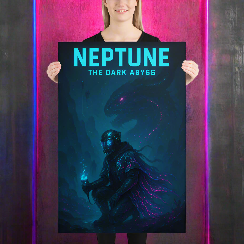 Neptune Cyberpunk Poster – The Dark Abyss | Futuristic Sci-Fi Wall Art