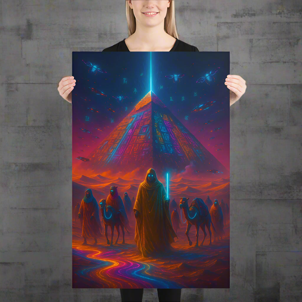 Great Pyramid of Giza Cyberpunk Poster – The Neon Beacon | Futuristic Sci-Fi Wall Art
